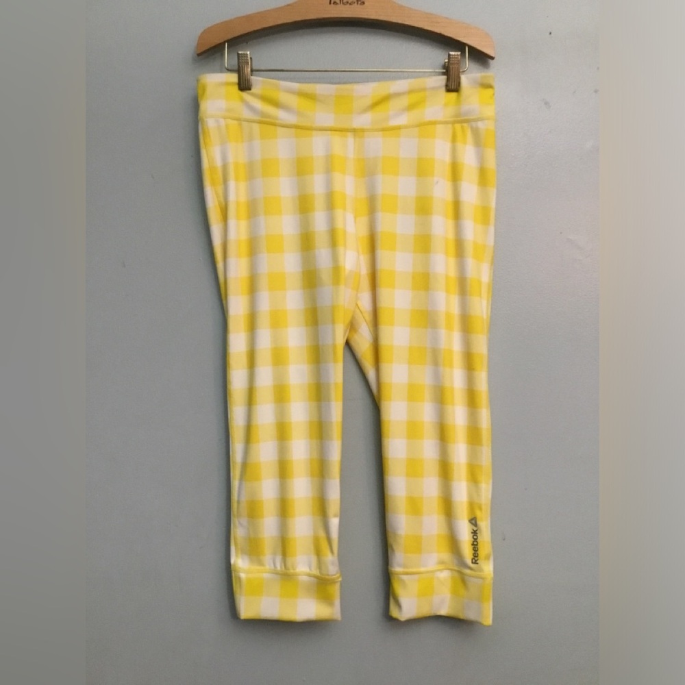 Reebok Yellow and White Gingham Cropped Leggings